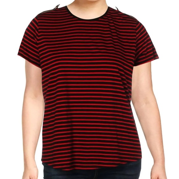 Ralph Lauren Stripe T-Shirt Red Black Gold Crew Neck Small Epaulets - Picture 3 of 10
